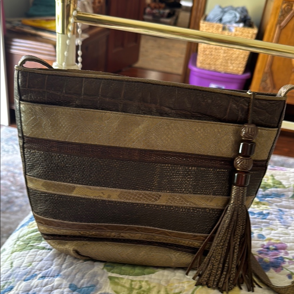 Sharif Brown and Olive Green Striped Women's Bag